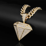 Big Diamond Pendant Necklace with Cuban Chain