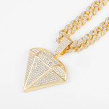 Big Diamond Pendant Necklace with Cuban Chain