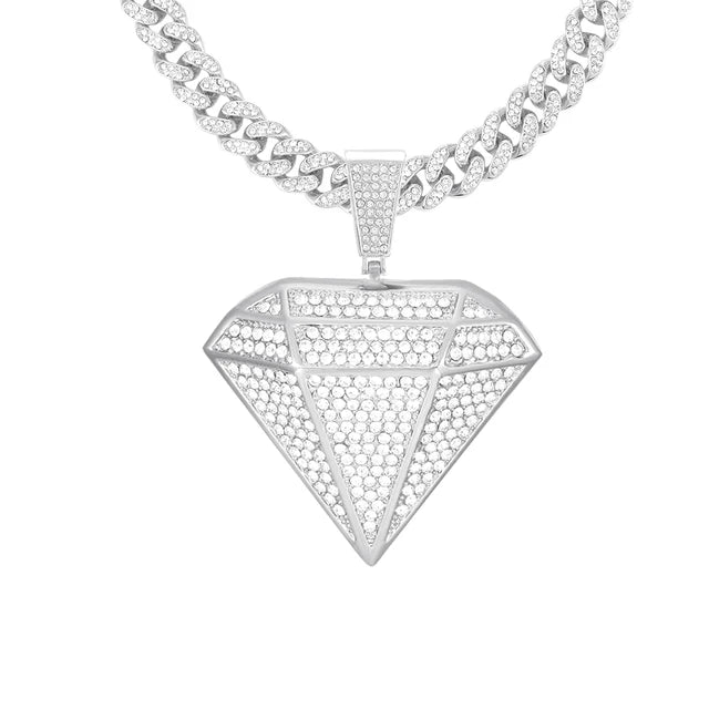 Big Diamond Pendant Necklace with Cuban Chain