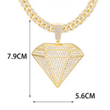 Big Diamond Pendant Necklace with Cuban Chain