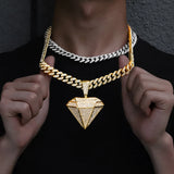 Big Diamond Pendant Necklace with Cuban Chain