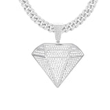 Big Diamond Pendant Necklace with Cuban Chain