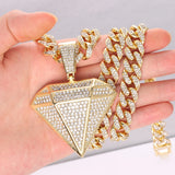 Big Diamond Pendant Necklace with Cuban Chain