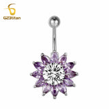Big Flower Belly Button Ring Titanium Barbell Navel Piercing Women Body Jewelry