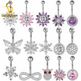 Big Flower Belly Button Ring Titanium Barbell Navel Piercing Women Body Jewelry