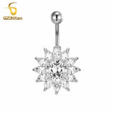 Big Flower Belly Button Ring Titanium Barbell Navel Piercing Women Body Jewelry