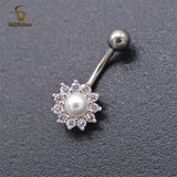 Big Flower Belly Button Ring Titanium Barbell Navel Piercing Women Body Jewelry