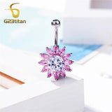 Big Flower Belly Button Ring Titanium Barbell Navel Piercing Women Body Jewelry