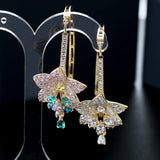 Big Flower Hoop Earring for Women with Cubic Zirconia Plating