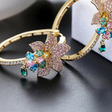 Big Flower Hoop Earring for Women with Cubic Zirconia Plating