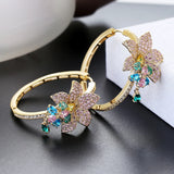 Big Flower Hoop Earring for Women with Cubic Zirconia Plating