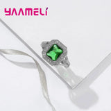 Green Crystal Rhinestone Silver Needle Ring for Women Wedding Party