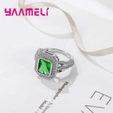 Green Crystal Rhinestone Silver Needle Ring for Women Wedding Party