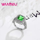 Green Crystal Rhinestone Silver Needle Ring for Women Wedding Party