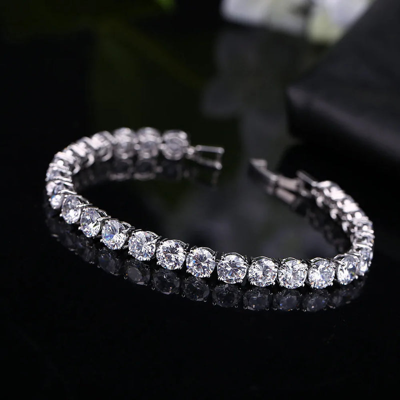 Diamond Flash Lady's Zircon Bracelet Silver Bangle Fine Bridal Wedding Jewelry