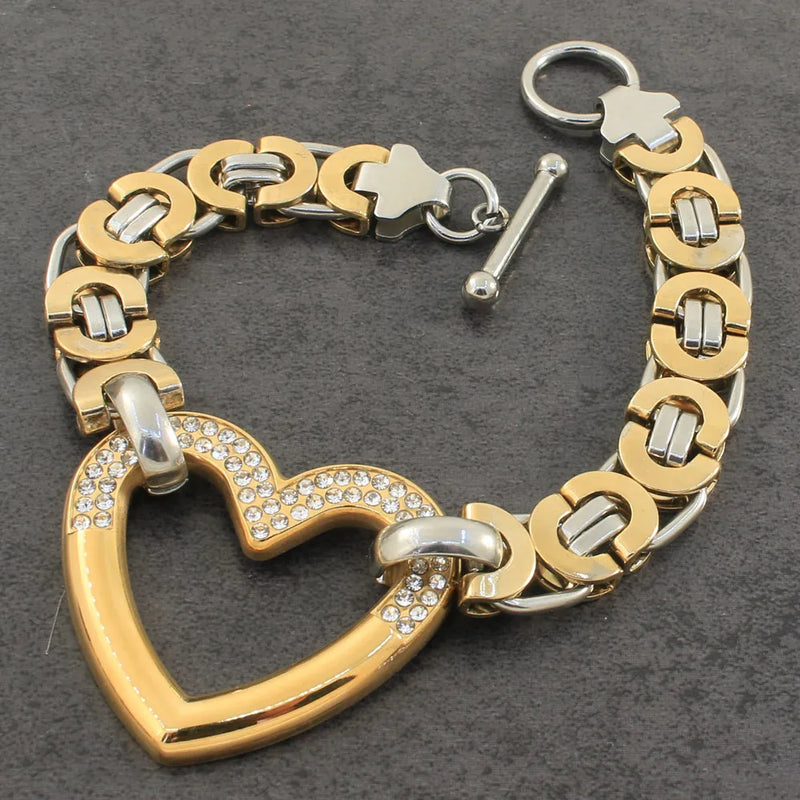 Heart Crystal Chain Bracelet Stainless Steel Jewelry Gift