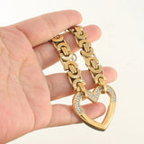 Heart Crystal Chain Bracelet Stainless Steel Jewelry Gift