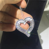 Big Heart Diamond Pendant Necklace 925 Silver CZ Party Engagement