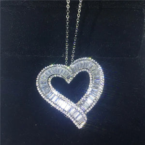 Big Heart Diamond Pendant Necklace 925 Silver CZ Party Engagement