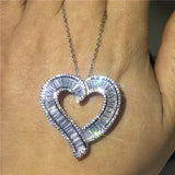 Big Heart Diamond Pendant Necklace 925 Silver CZ Party Engagement