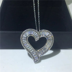 Big Heart Diamond Pendant Necklace 925 Silver CZ Party Engagement