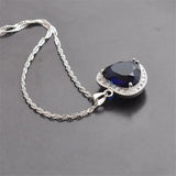 Big Heart Sapphire Diamond Pendant 925 Sterling Silver Charm