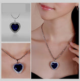Big Heart Sapphire Diamond Pendant 925 Sterling Silver Charm