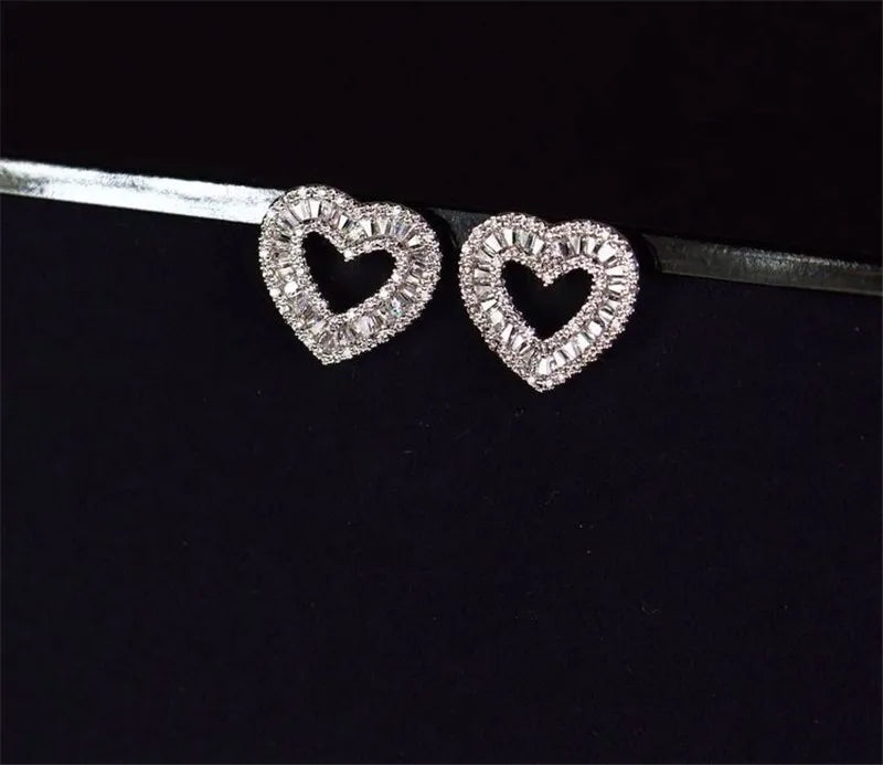 Heart Lab Diamond Stud Earrings 925 Silver Bridal Jewelry