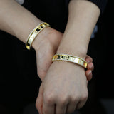 Letter Engraved Wide Band Bangle Bracelet with Cubic Zircon