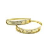 Letter Engraved Wide Band Bangle Bracelet with Cubic Zircon