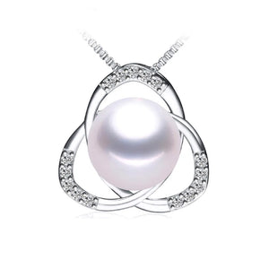 High Luster Natural Pearl Pendant Zircon 925 Sterling Silver Necklace