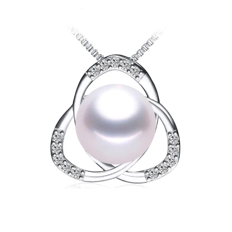 High Luster Natural Pearl Pendant Zircon 925 Sterling Silver Necklace