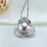 High Luster Natural Pearl Pendant Zircon 925 Sterling Silver Necklace