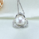 High Luster Natural Pearl Pendant Zircon 925 Sterling Silver Necklace