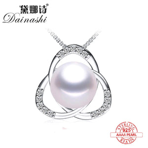 High Luster Natural Pearl Pendant Zircon 925 Sterling Silver Necklace
