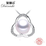 High Luster Natural Pearl Pendant Zircon 925 Sterling Silver Necklace