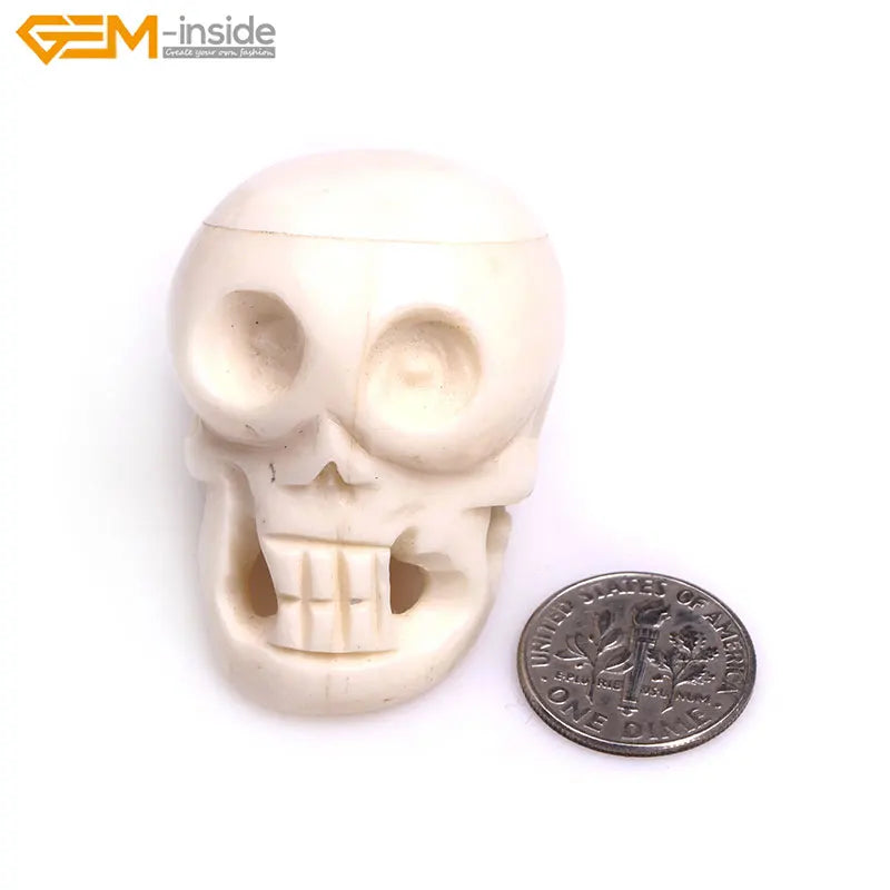 2mm Tan Carved Skull Large OX Bone Beads for Halloween DIY Bulk