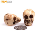 2mm Tan Carved Skull Large OX Bone Beads for Halloween DIY Bulk