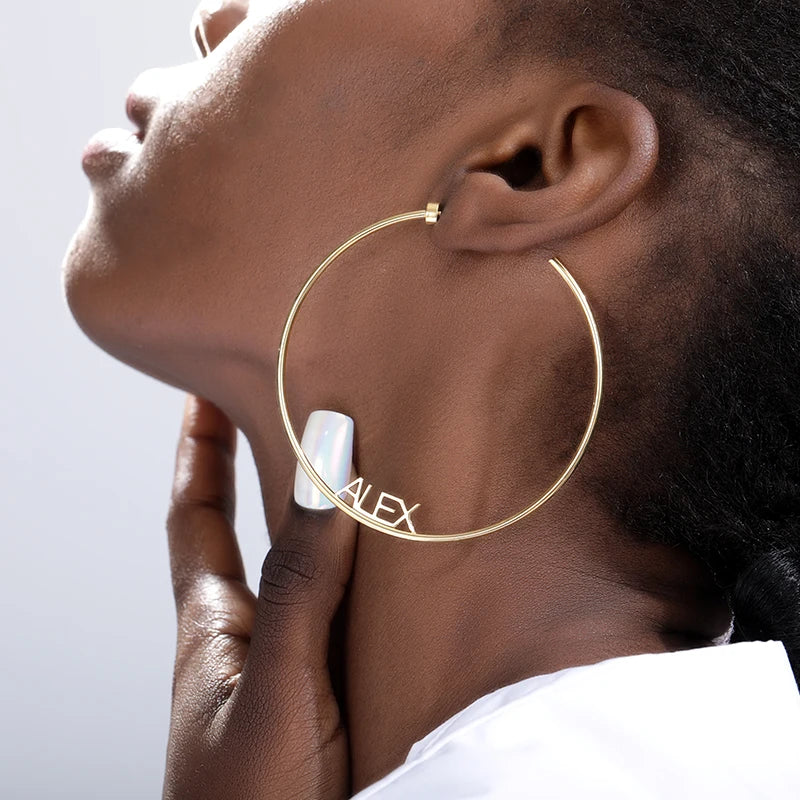 Personalized Big Hoop Earrings Stainless Steel Name Jewelry