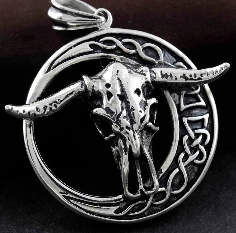 Skull Bull Horn Stainless Steel Men's Pendant