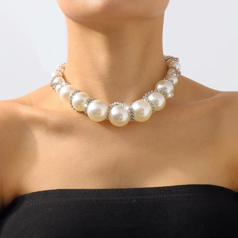 Big Pearl Choker Necklace for Women Wedding Bridal Statement Jewelry