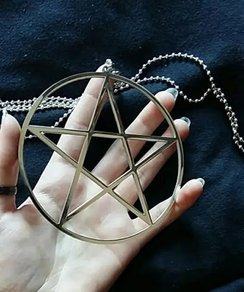 Large Pentagram Stainless Steel Necklace with 32'' Chain