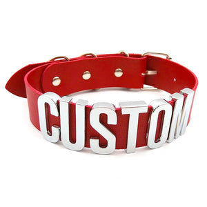 Large Sexy Name Necklace Personalized Red Pu Leather Choker Collar