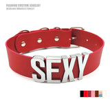 Large Sexy Name Necklace Personalized Red Pu Leather Choker Collar