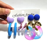 Big Love Heart Hoop Earrings Acrylic Geometric Round Exaggerated Earrings Set