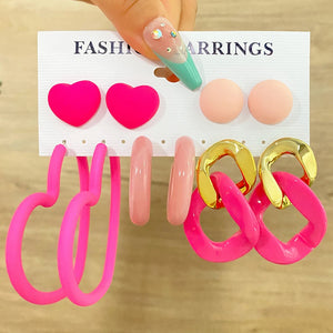 Big Love Heart Hoop Earrings Acrylic Geometric Round Exaggerated Earrings Set
