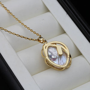 Baroque Pearl Wedding Pendant Necklace with Mother of Pearl