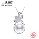 Natural Freshwater Pearl Necklace 925 Silver Zircon Flower Pendant