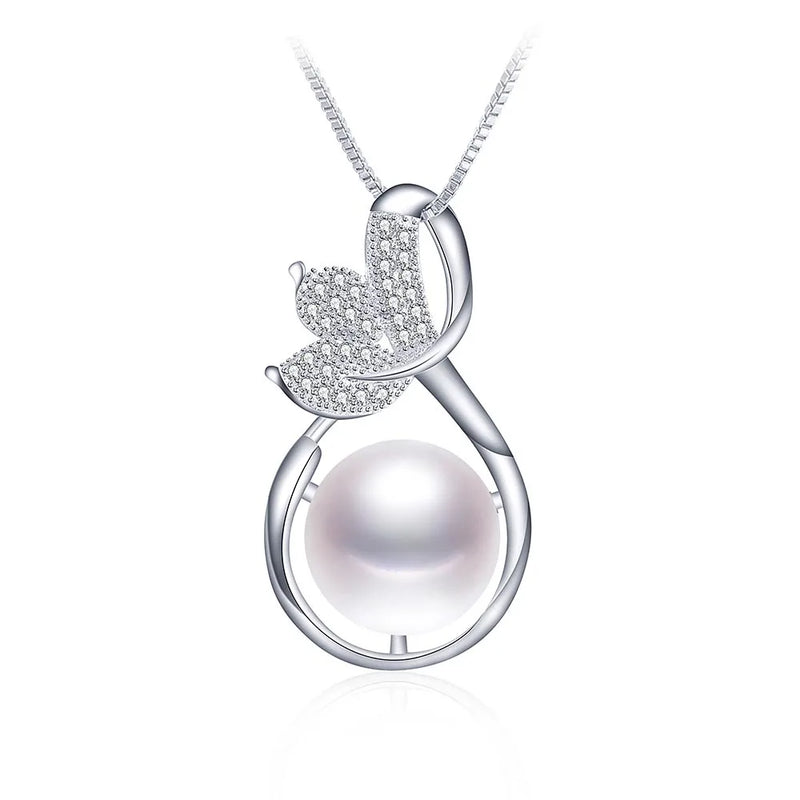 Natural Freshwater Pearl Necklace 925 Silver Zircon Flower Pendant