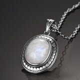 Moonstone S925 Silver Pendant Necklace Gemstone Jewelry Vintage
